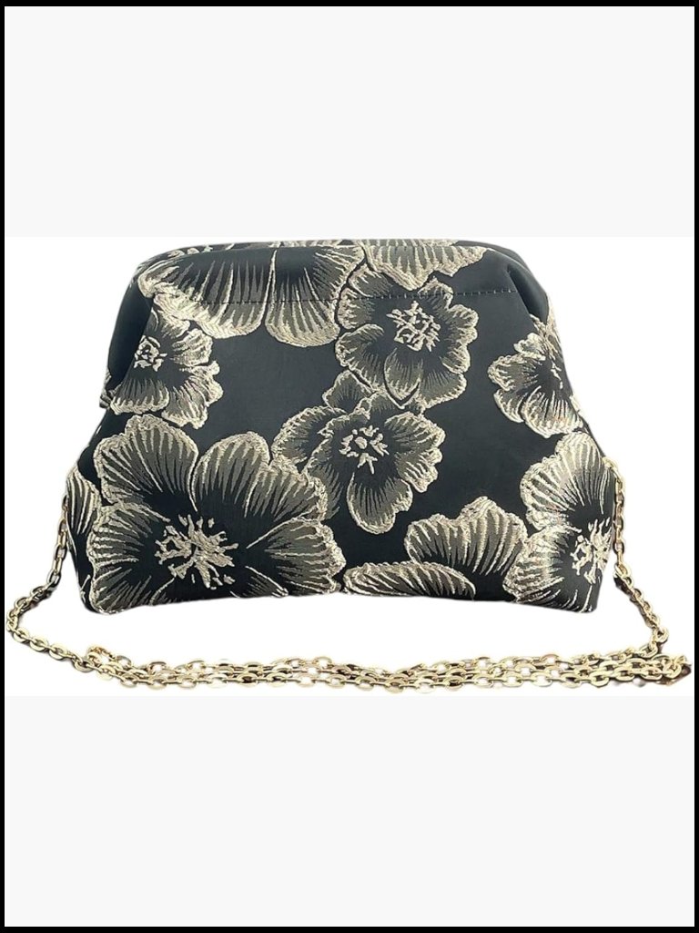 Floral Embroidery Clutch Purse Kiss Lock Chain Shoulder Bag Elegant Evening